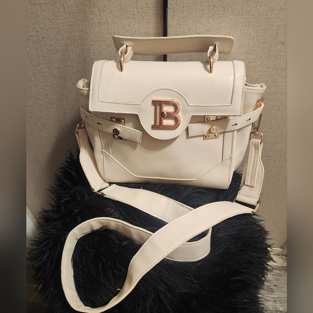 Balmain Ivory Bbuzz Top-Handle Satchel with Gold Details